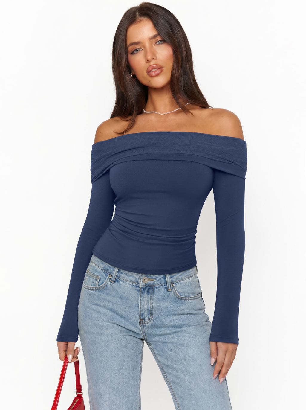 Off Shoulder Long Sleeve Mesh Slim Fit Double Lined Top