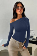 Off the Shoulder Long Sleeve Side Ruched Bodysuit