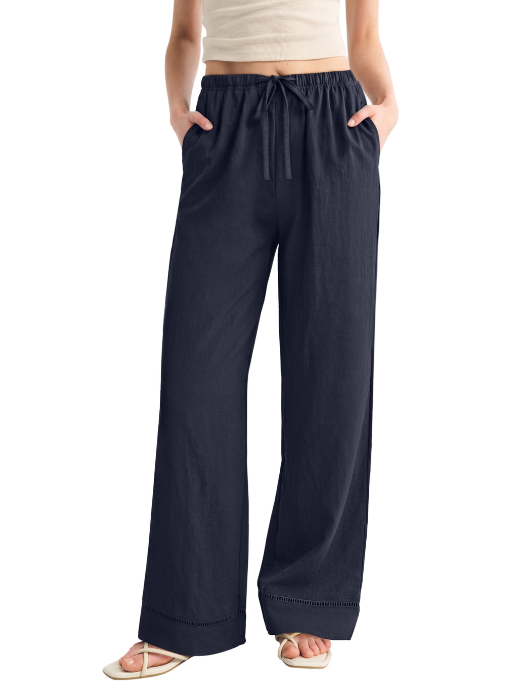 REORIA Women's Wide Leg Palazzo Pants | Drawstring Elastic Waist with Pockets