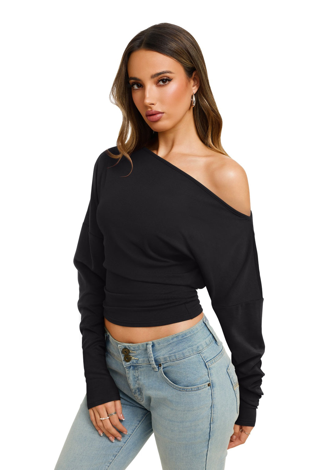 Asymmetrical Off Shoulder Cinched Waist Top