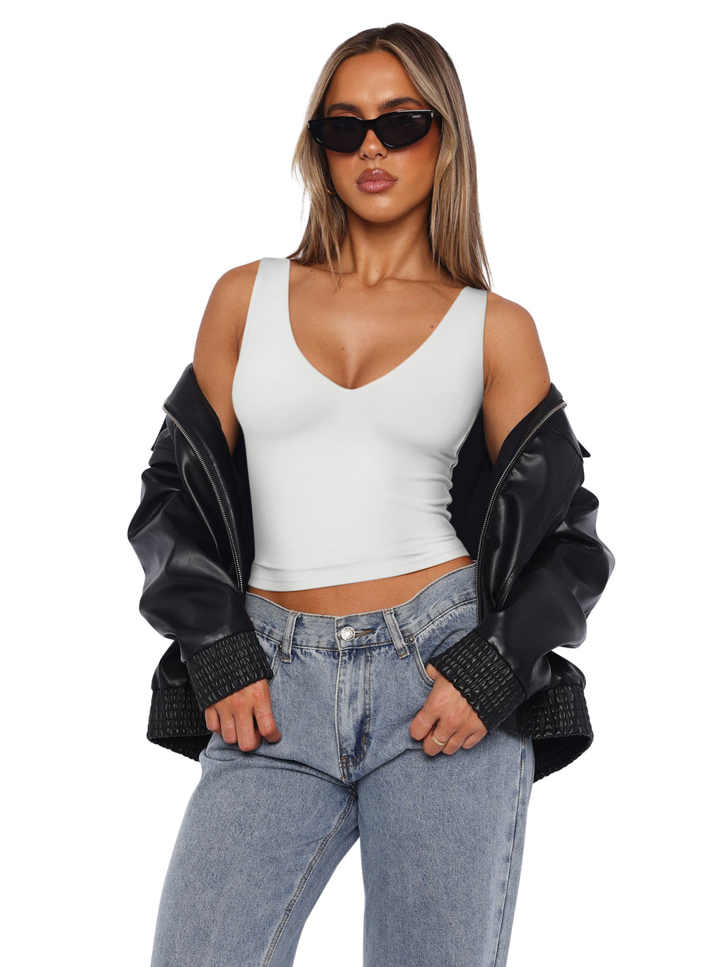 Timeless Charm Deep V Sleeveless Crop Top