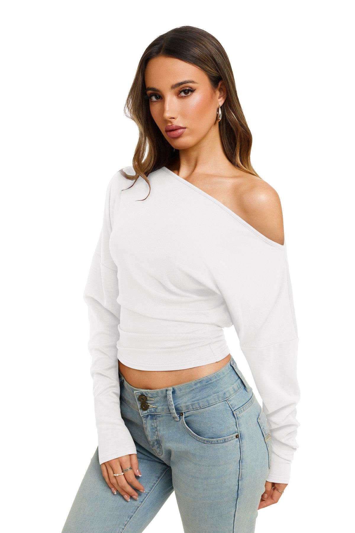 Asymmetrical Off Shoulder Cinched Waist Top