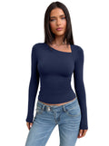 Asymmetrical Neck Long Sleeve Ruched Top