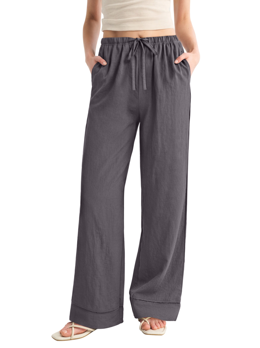 REORIA Women's Wide Leg Palazzo Pants | Drawstring Elastic Waist with Pockets