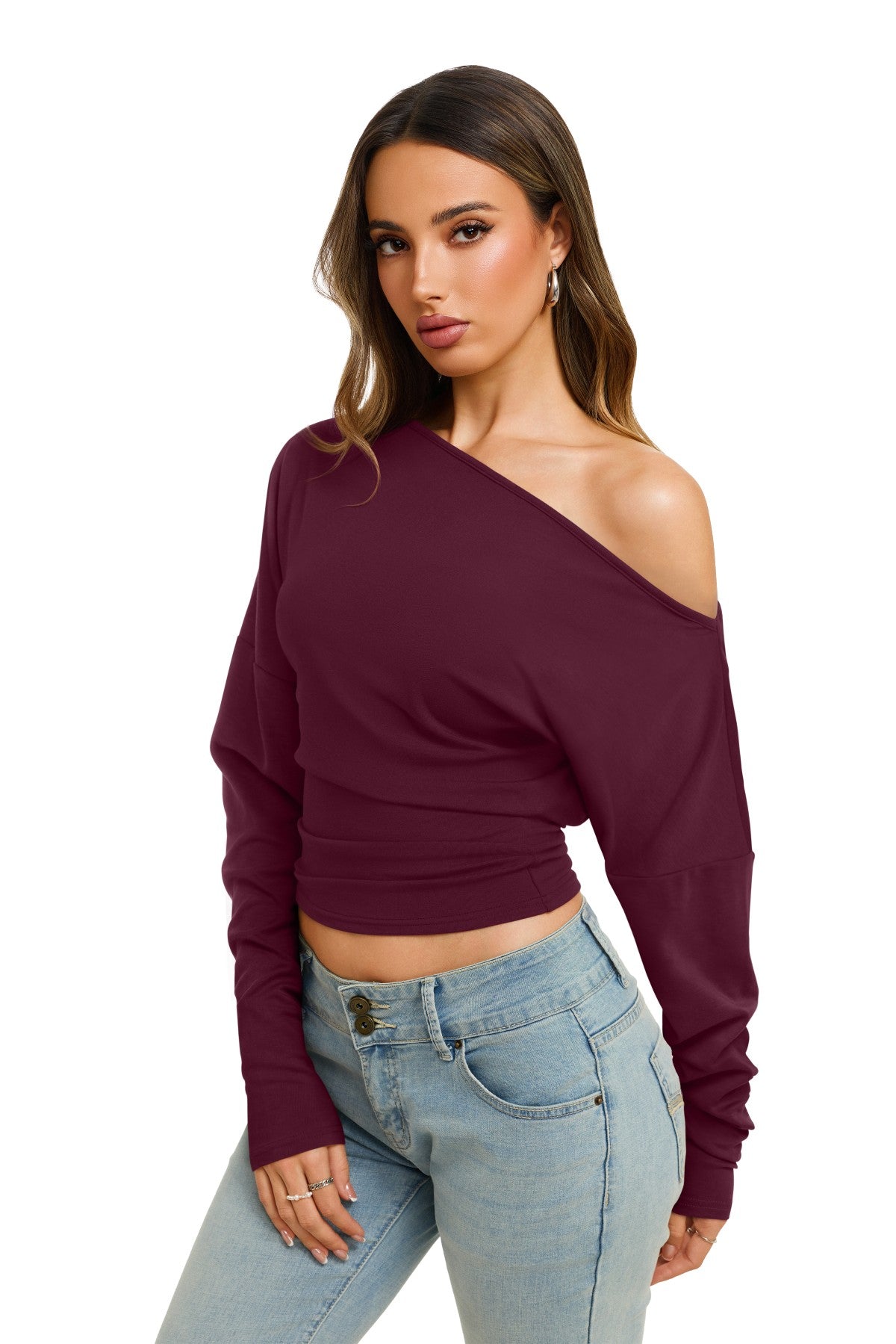 Asymmetrical Off Shoulder Cinched Waist Top