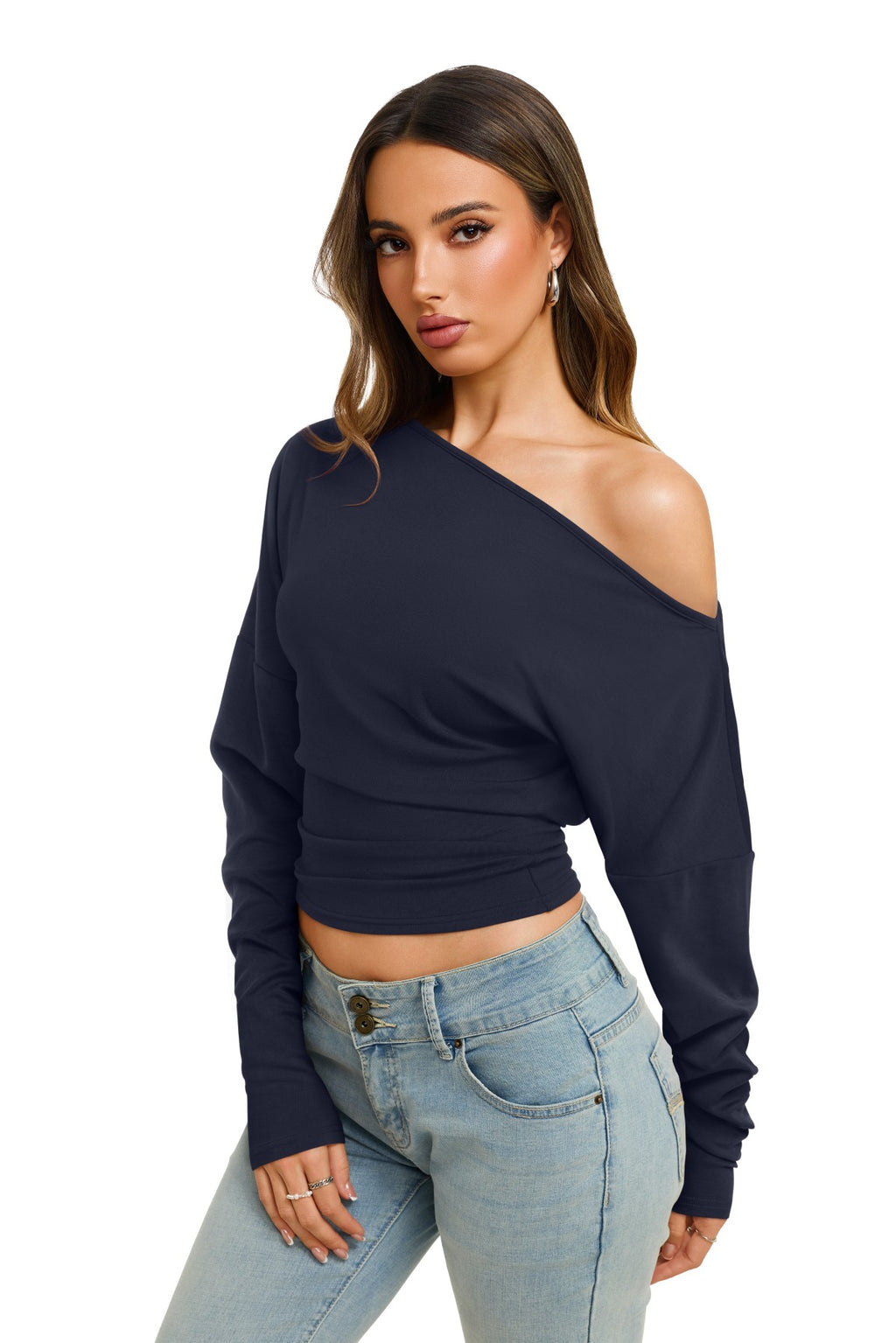 Asymmetrical Off Shoulder Cinched Waist Top