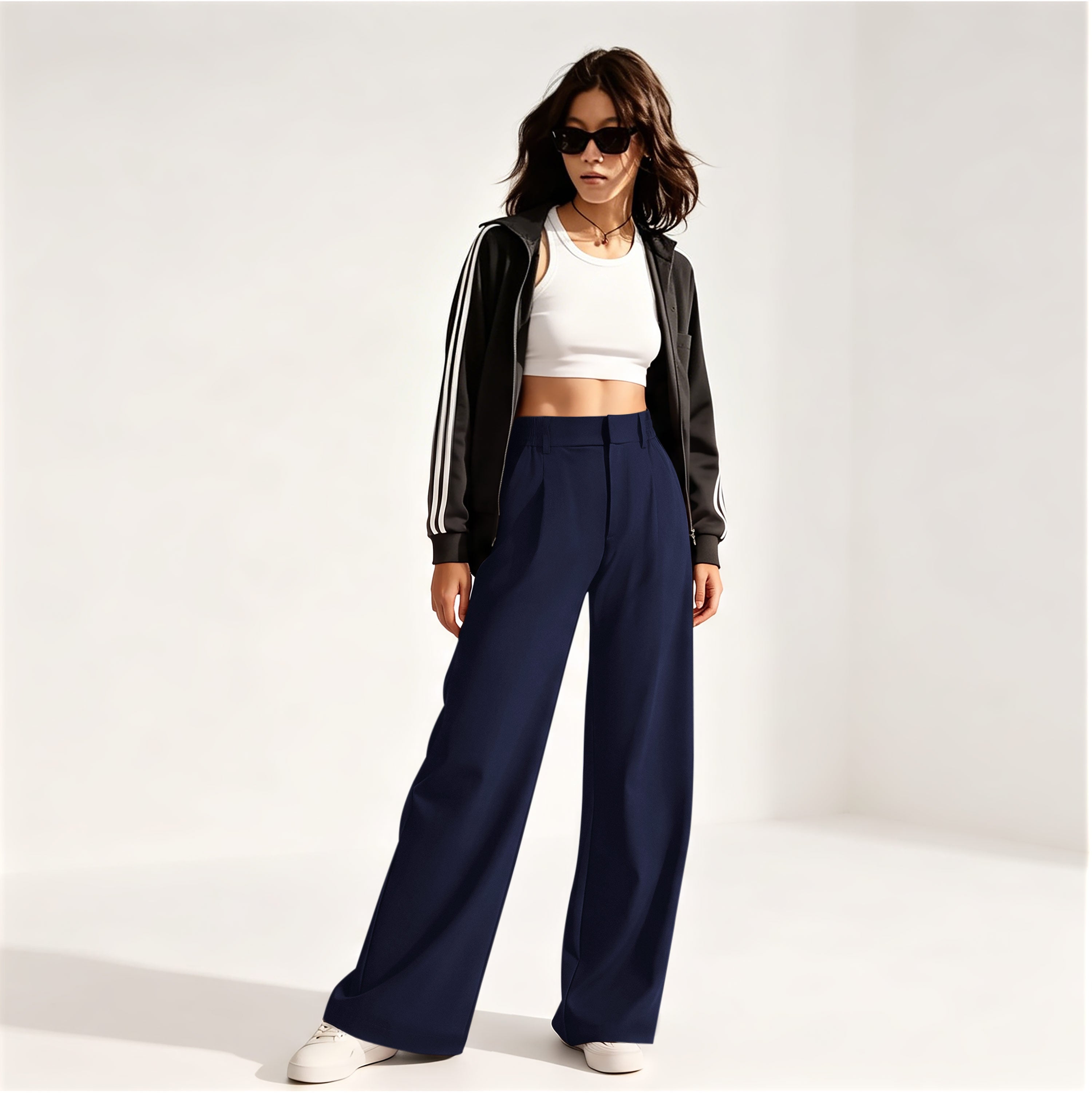 REORIA Women's High Waisted Wide Leg Work Pants with Pockets