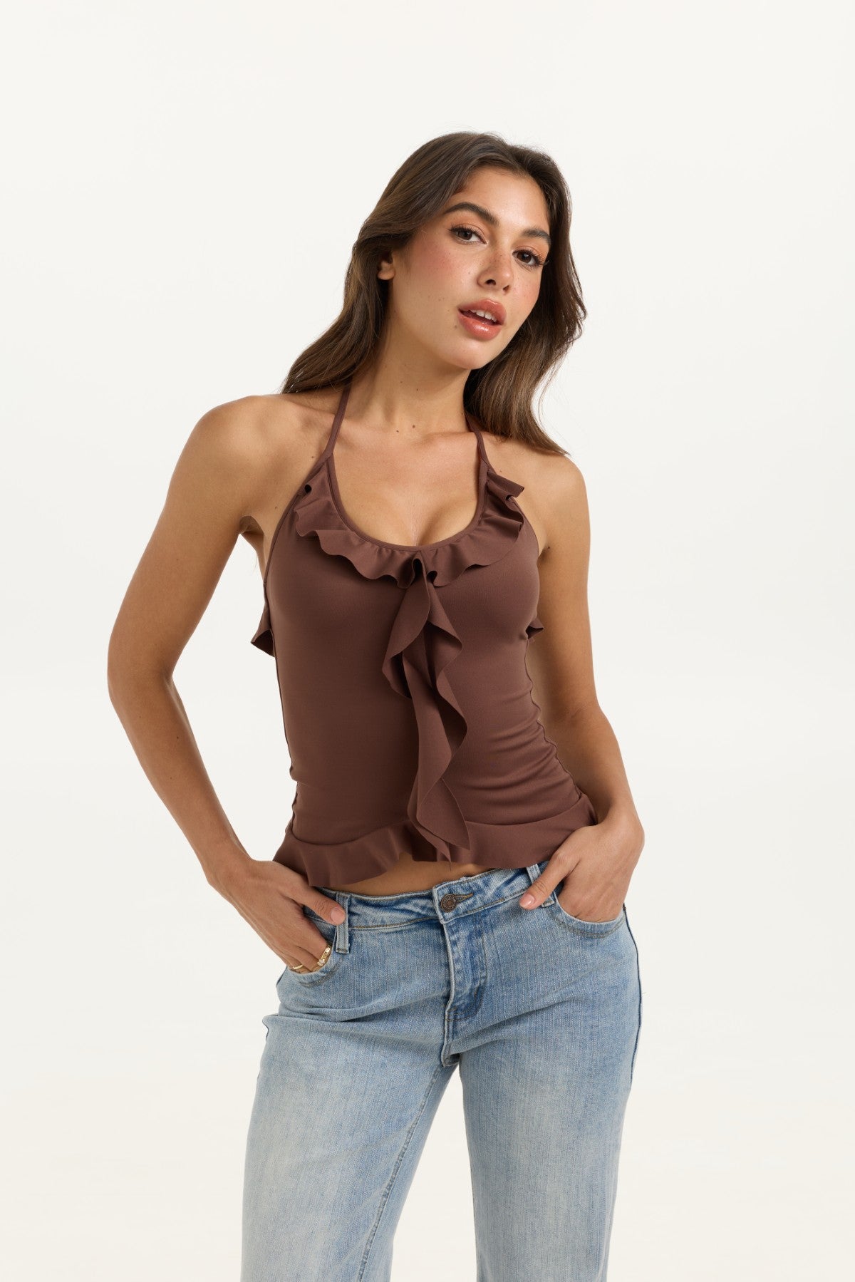 Ruffle Trim Strap Top