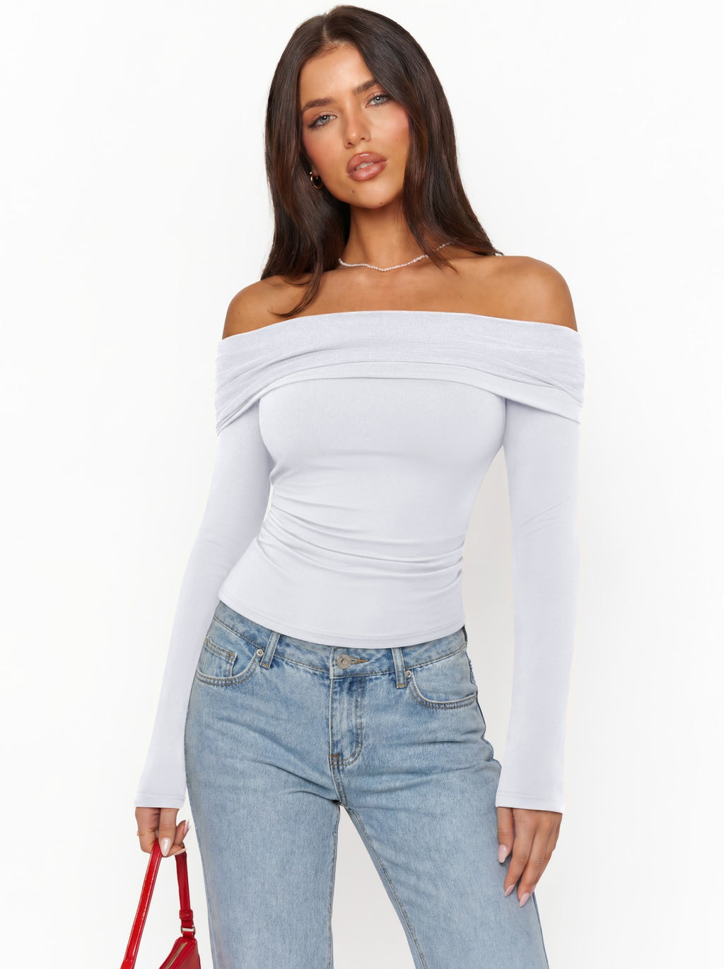 Off Shoulder Long Sleeve Mesh Slim Fit Double Lined Top