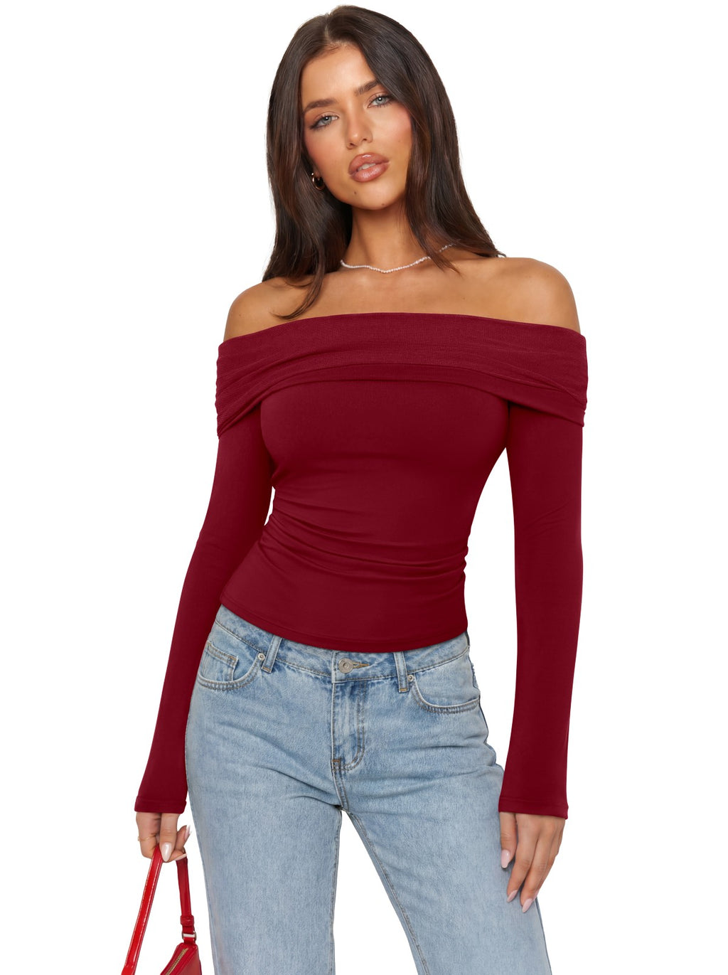 Off Shoulder Long Sleeve Mesh Slim Fit Double Lined Top