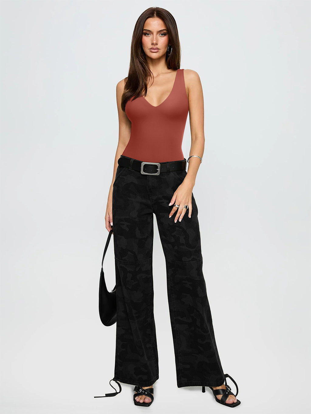 Plunge Deep V Neck Sleeveless V Backless Bodysuits Tops