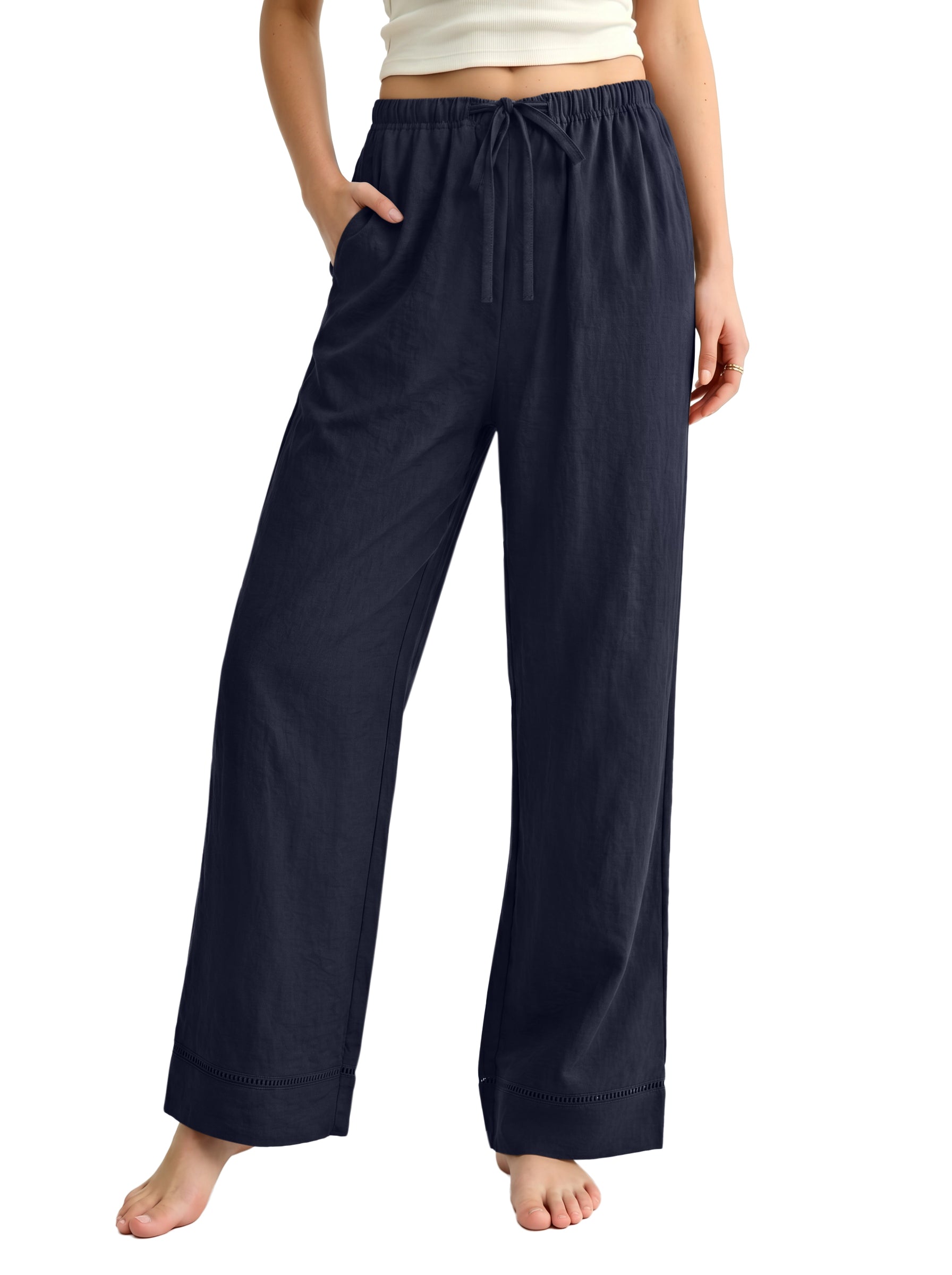 REORIA Women's Wide Leg Palazzo Pants | Drawstring Elastic Waist with Pockets