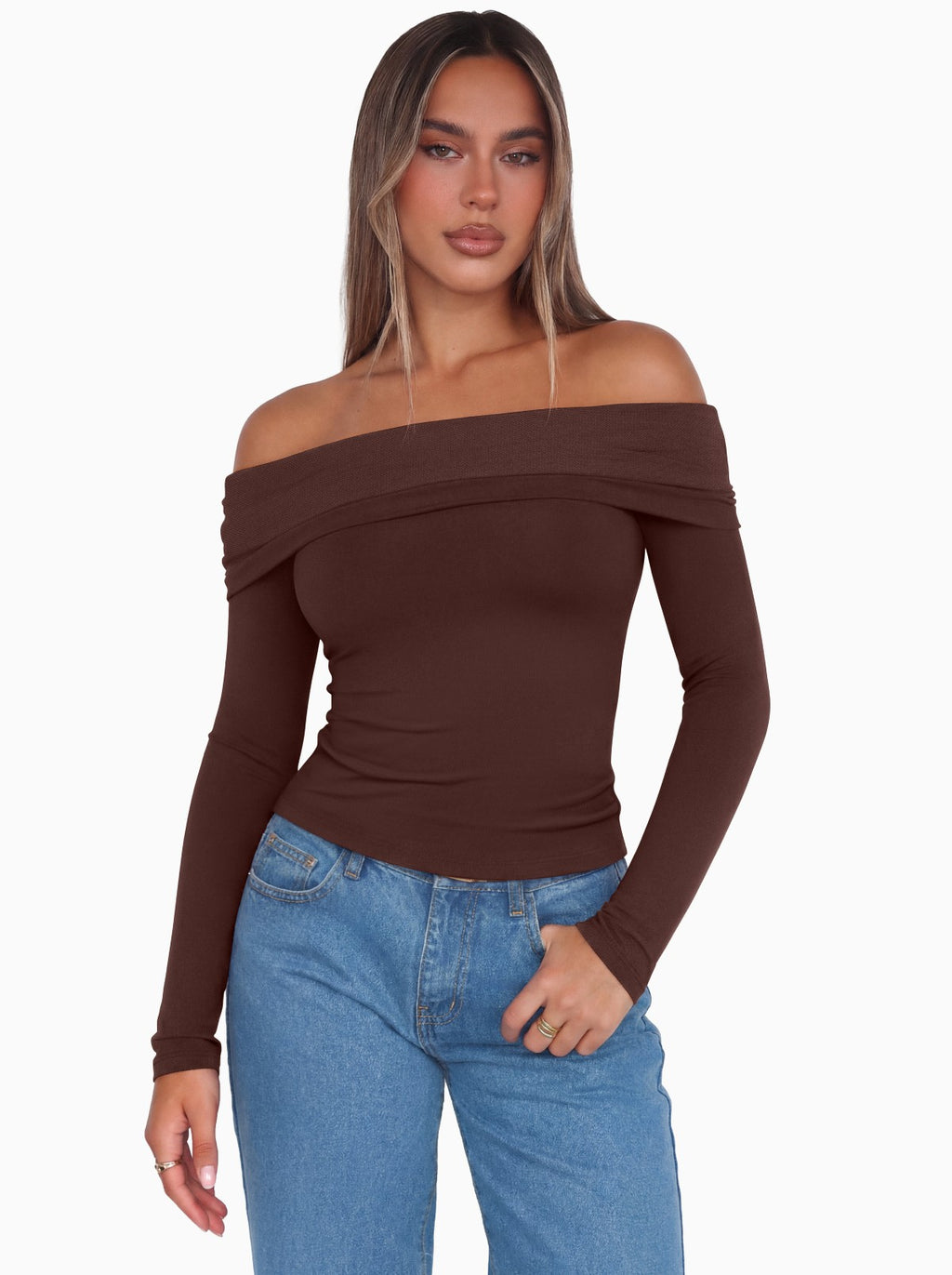 Off Shoulder Long Sleeve Mesh Slim Fit Double Lined Top