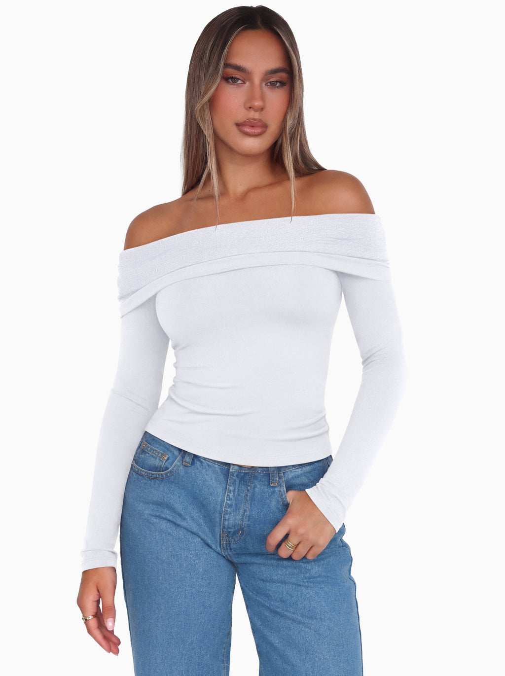 Off Shoulder Long Sleeve Mesh Slim Fit Double Lined Top