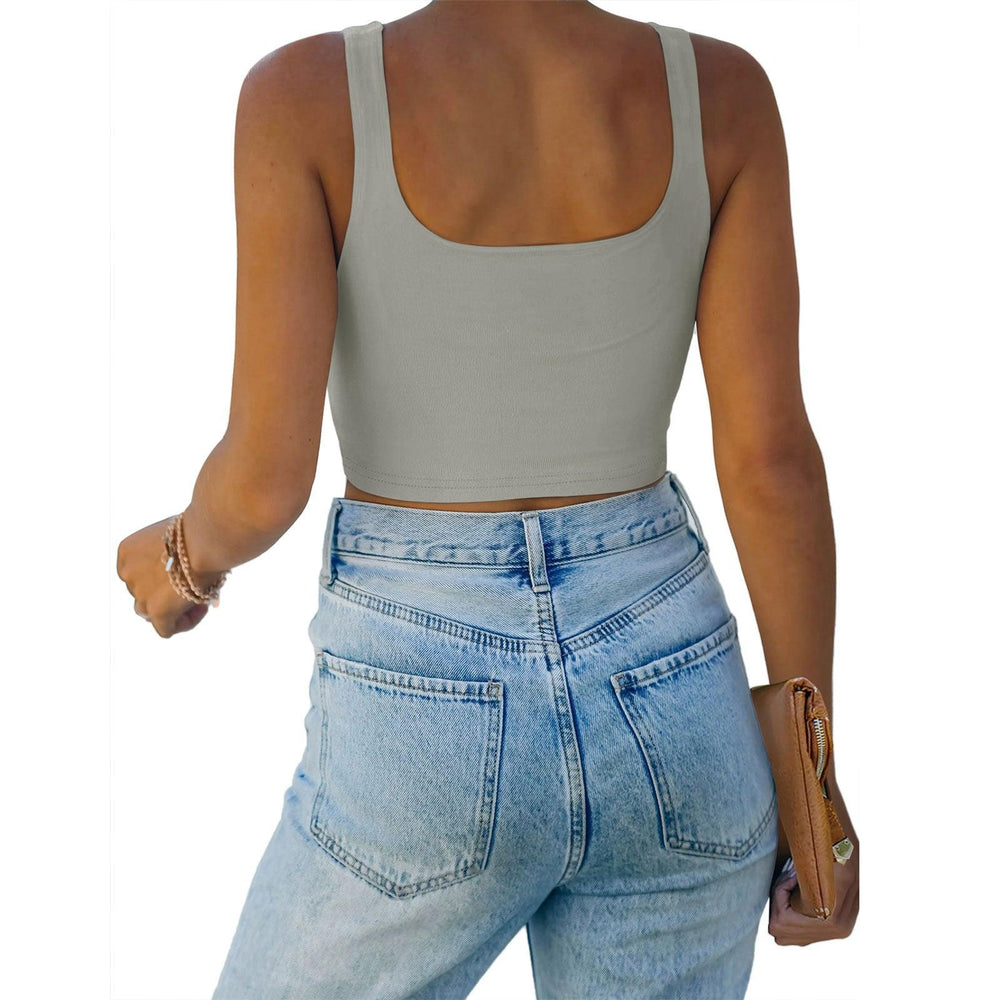 Square Neck Seamless Sleeveless Crop Tops - REORIA