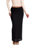Ruched Mesh A-Line Maxi Skirt with Elastic Waist