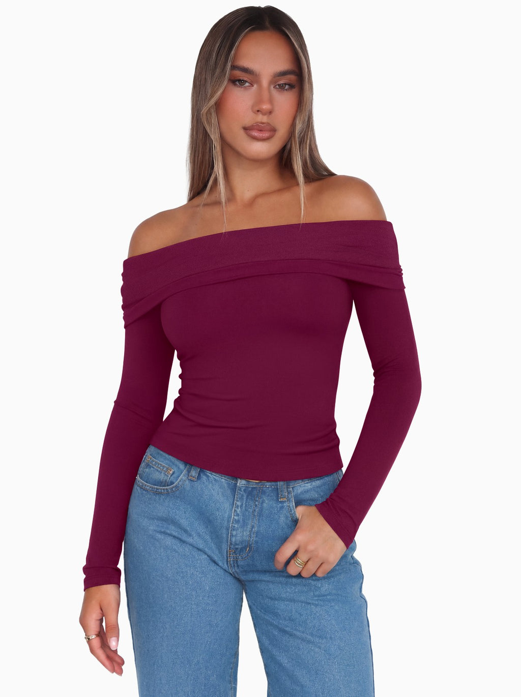 Off Shoulder Long Sleeve Mesh Slim Fit Double Lined Top