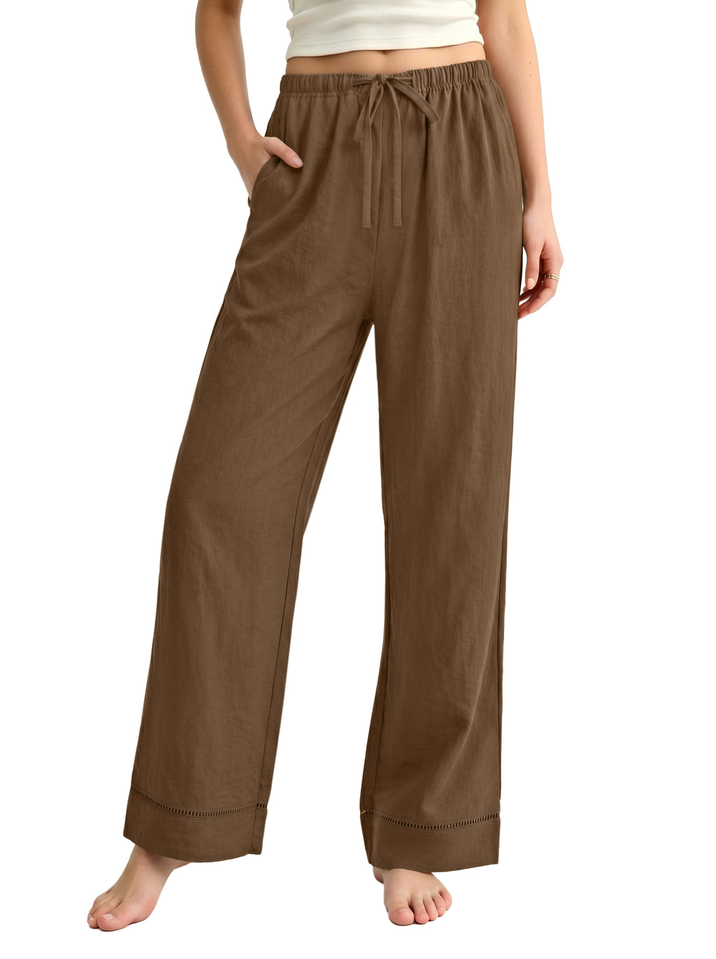 REORIA Women's Wide Leg Palazzo Pants | Drawstring Elastic Waist with Pockets