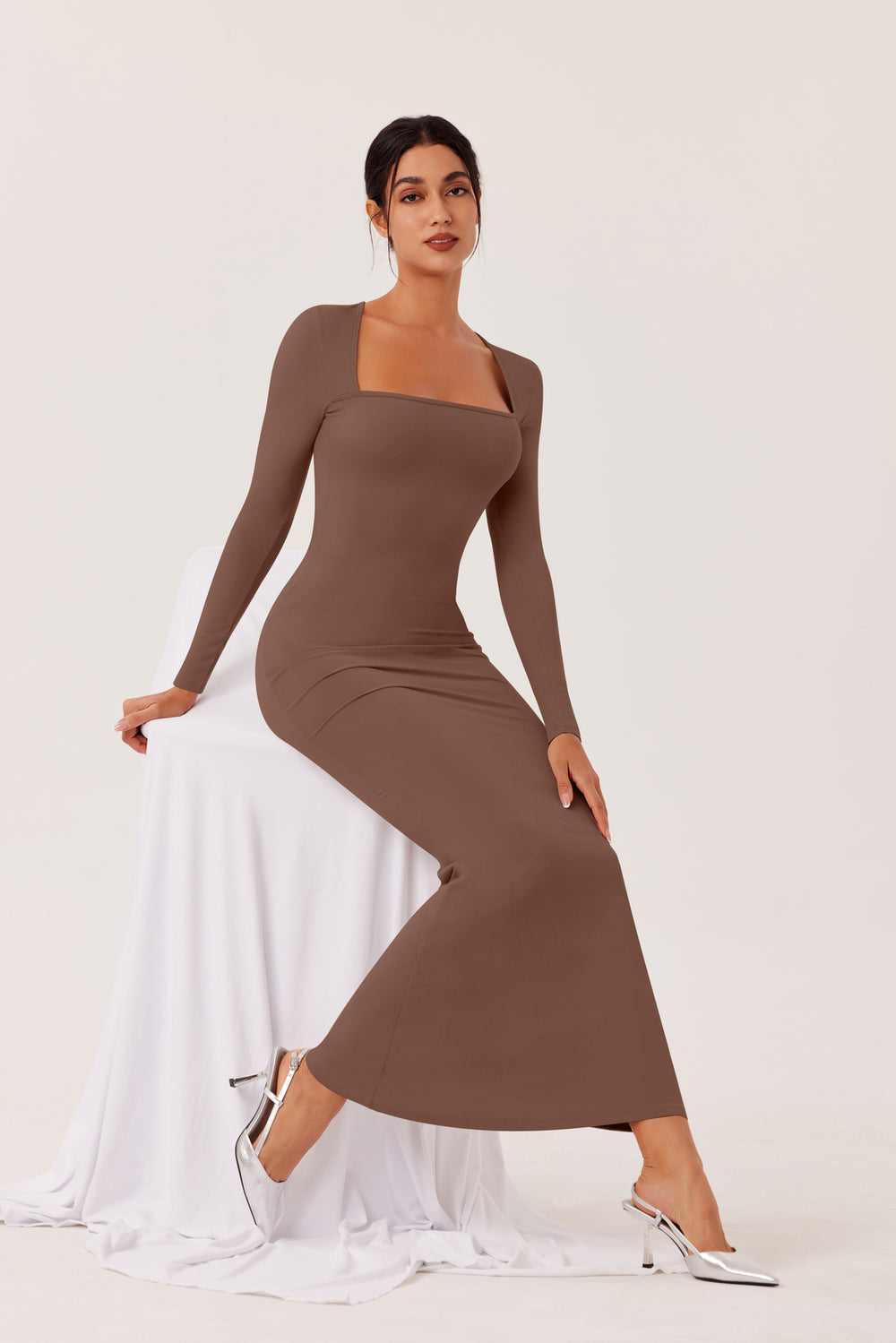 Square-neck Bodycon Maxi Dress Lounge Dresses REORIA Square-neck Bodycon Maxi Dress Lounge Dresses REORIA