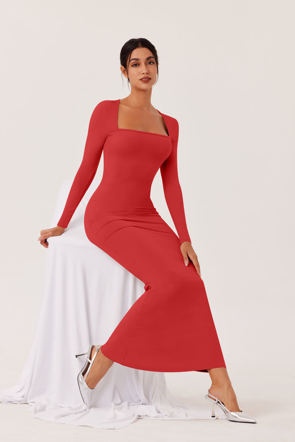 Square-neck Bodycon Maxi Dress Lounge Dresses S / Khaki Square-neck Bodycon Maxi Dress Lounge Dresses S / Khaki