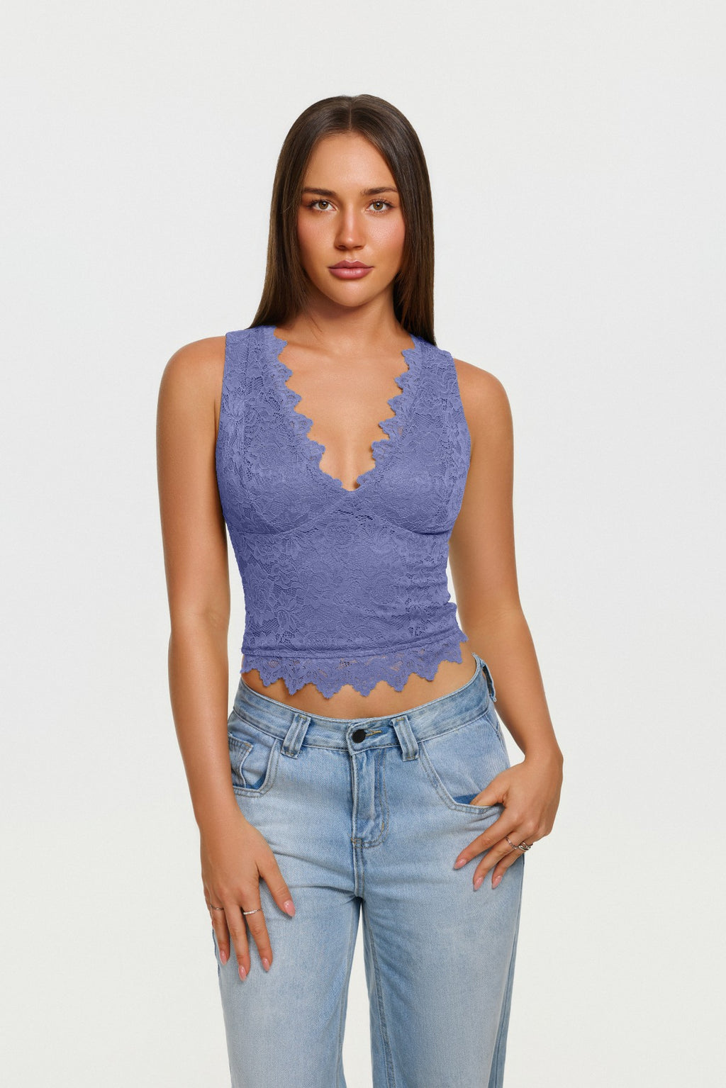 Midnight Elegance Lace V-Neck Crop Top