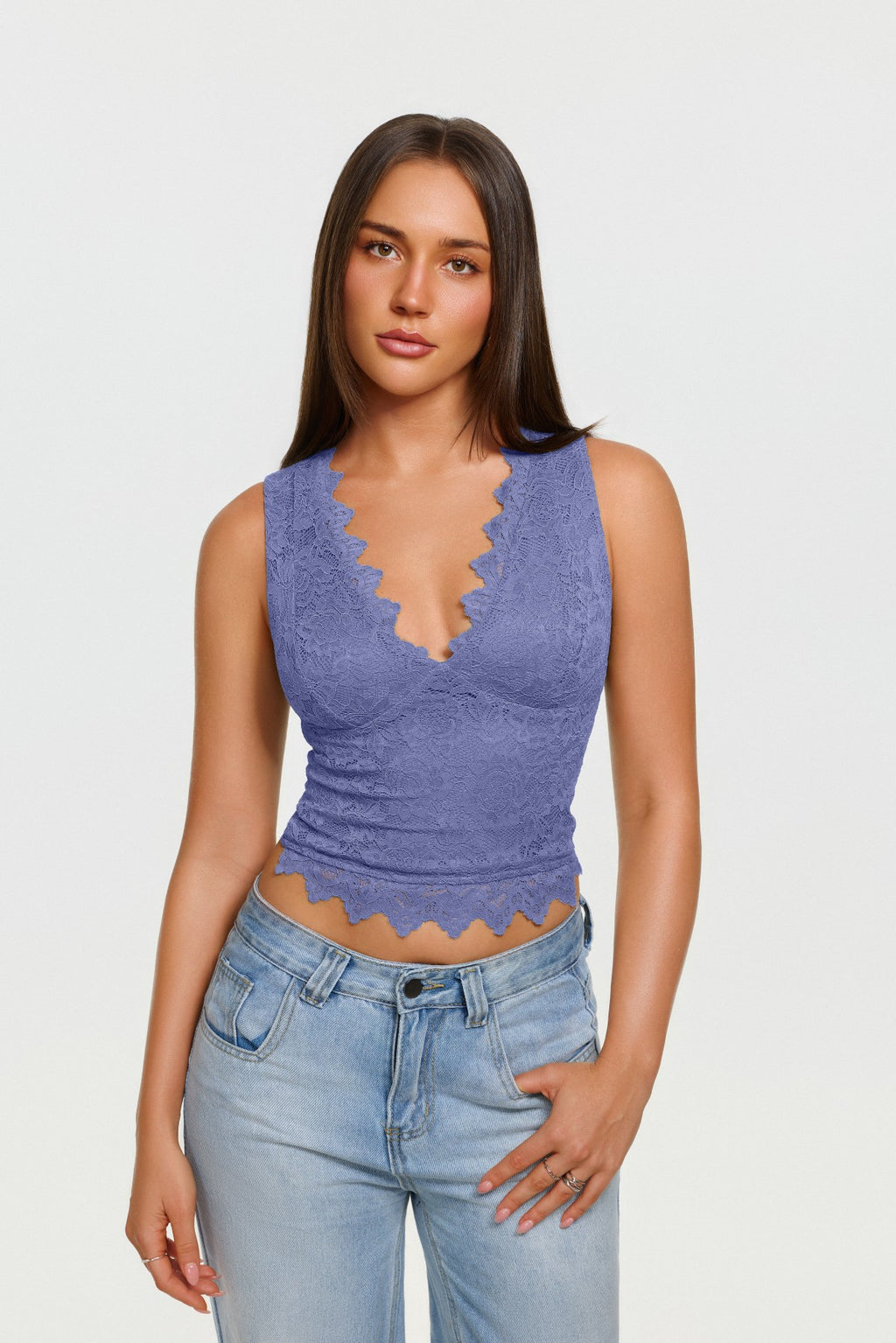 Midnight Elegance Lace V-Neck Crop Top