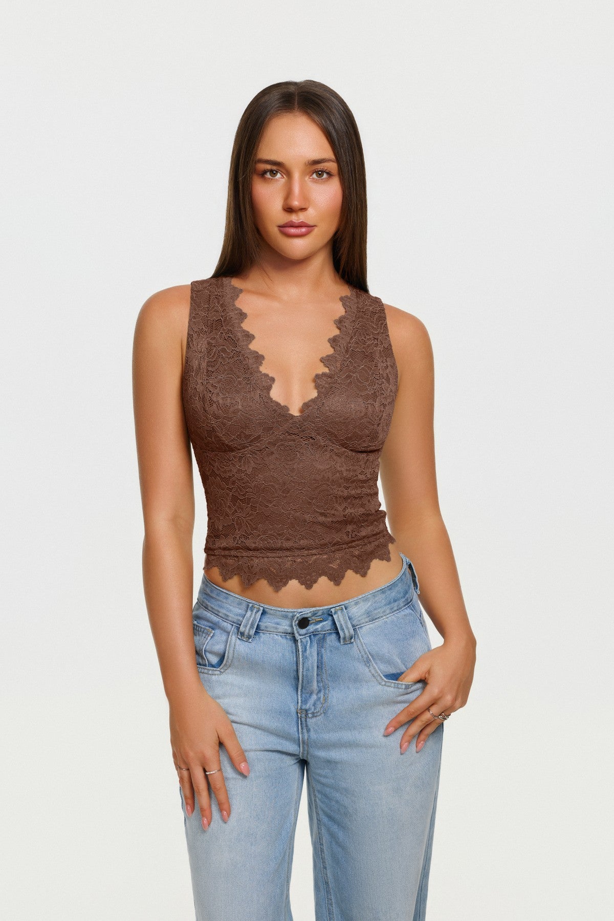 Midnight Elegance Lace V-Neck Crop Top