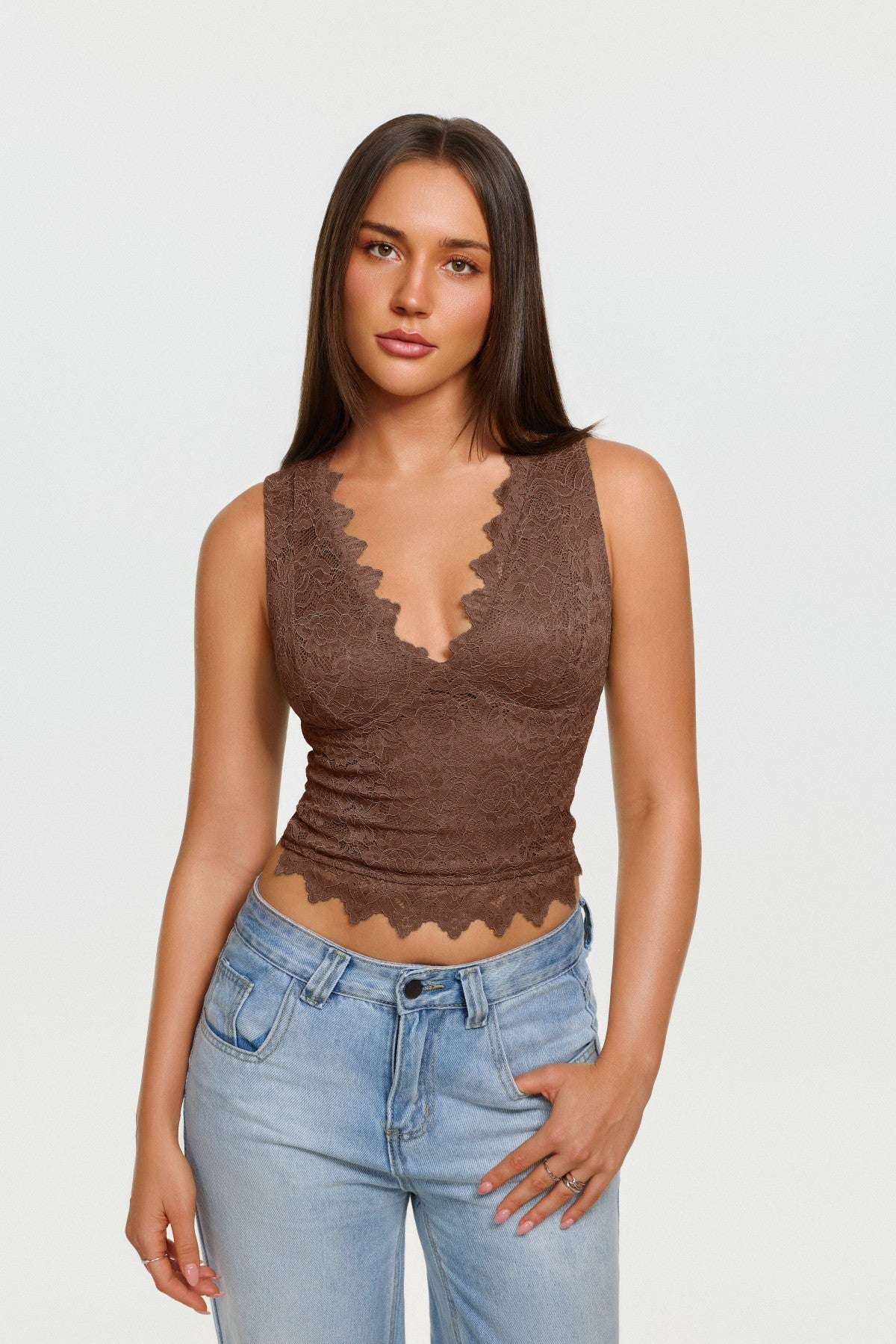 Reoria V-neck Sleeveless y2k Trendy Lace Cropped Tank Tops – REORIA