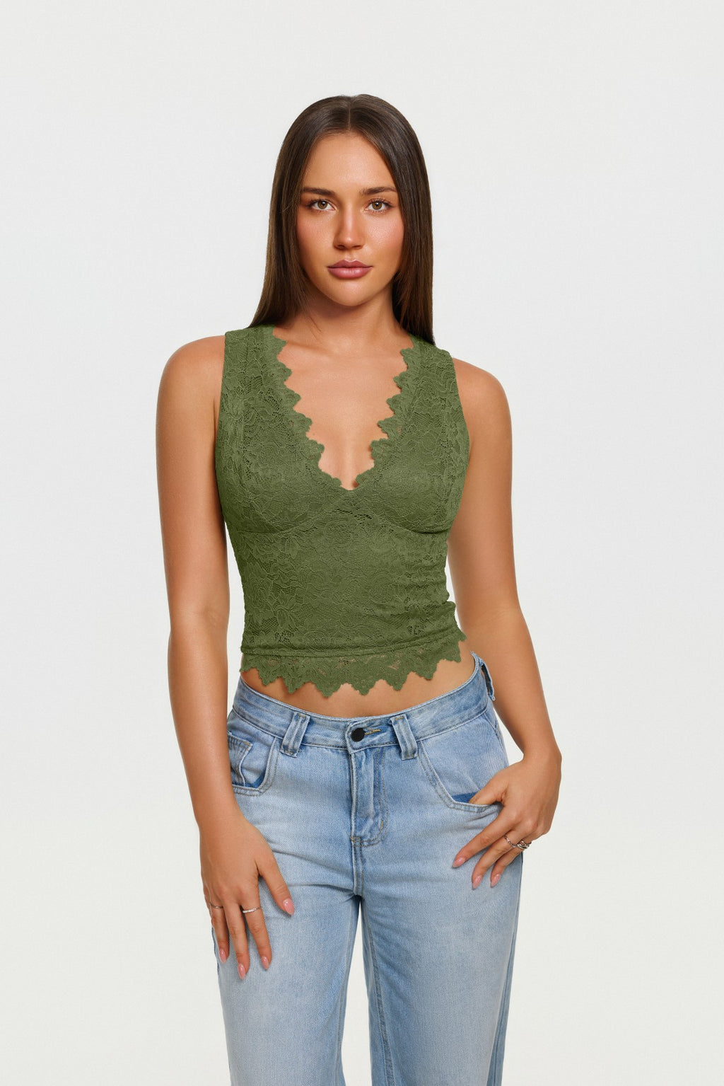 Midnight Elegance Lace V-Neck Crop Top