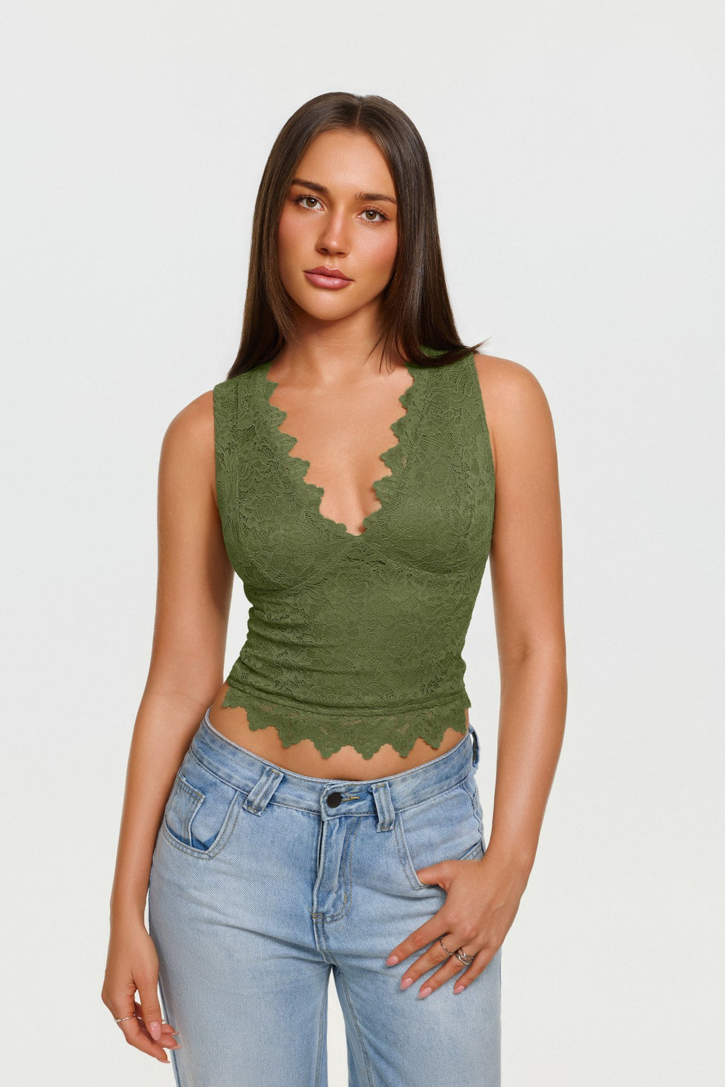 Midnight Elegance Lace V-Neck Crop Top