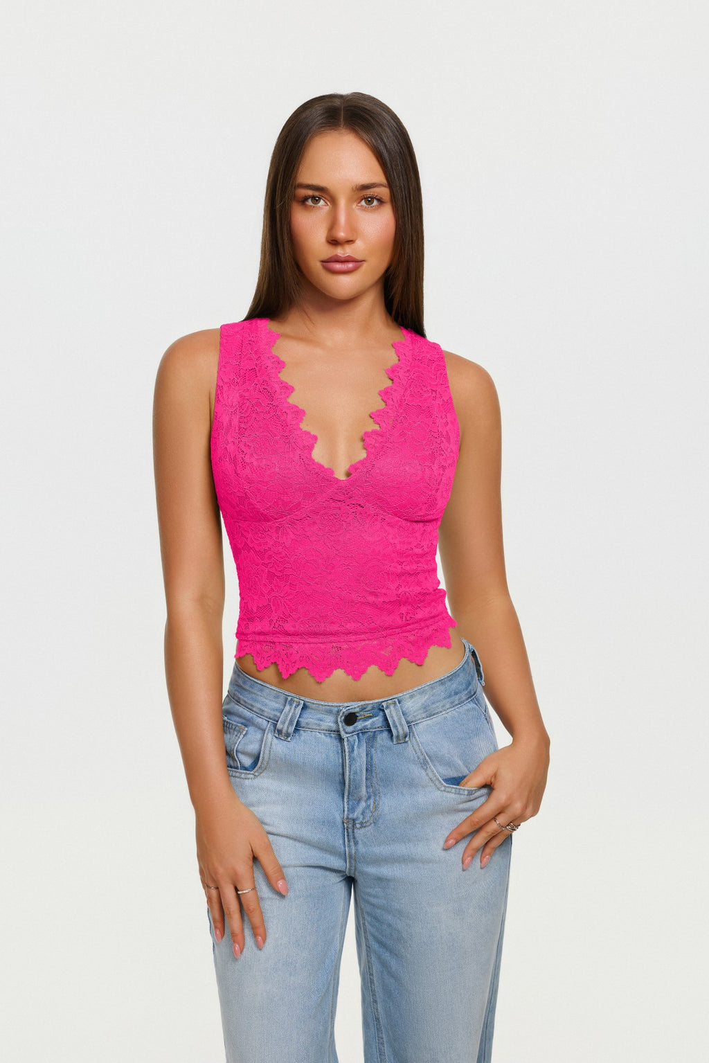 Midnight Elegance Lace V-Neck Crop Top