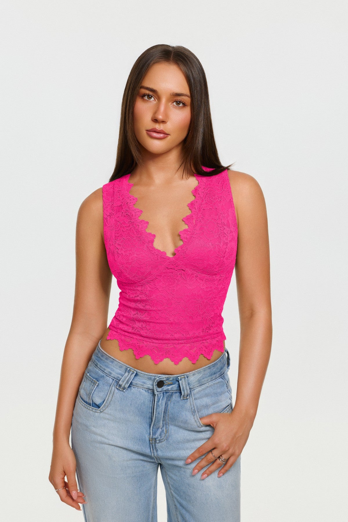 Midnight Elegance Lace V-Neck Crop Top
