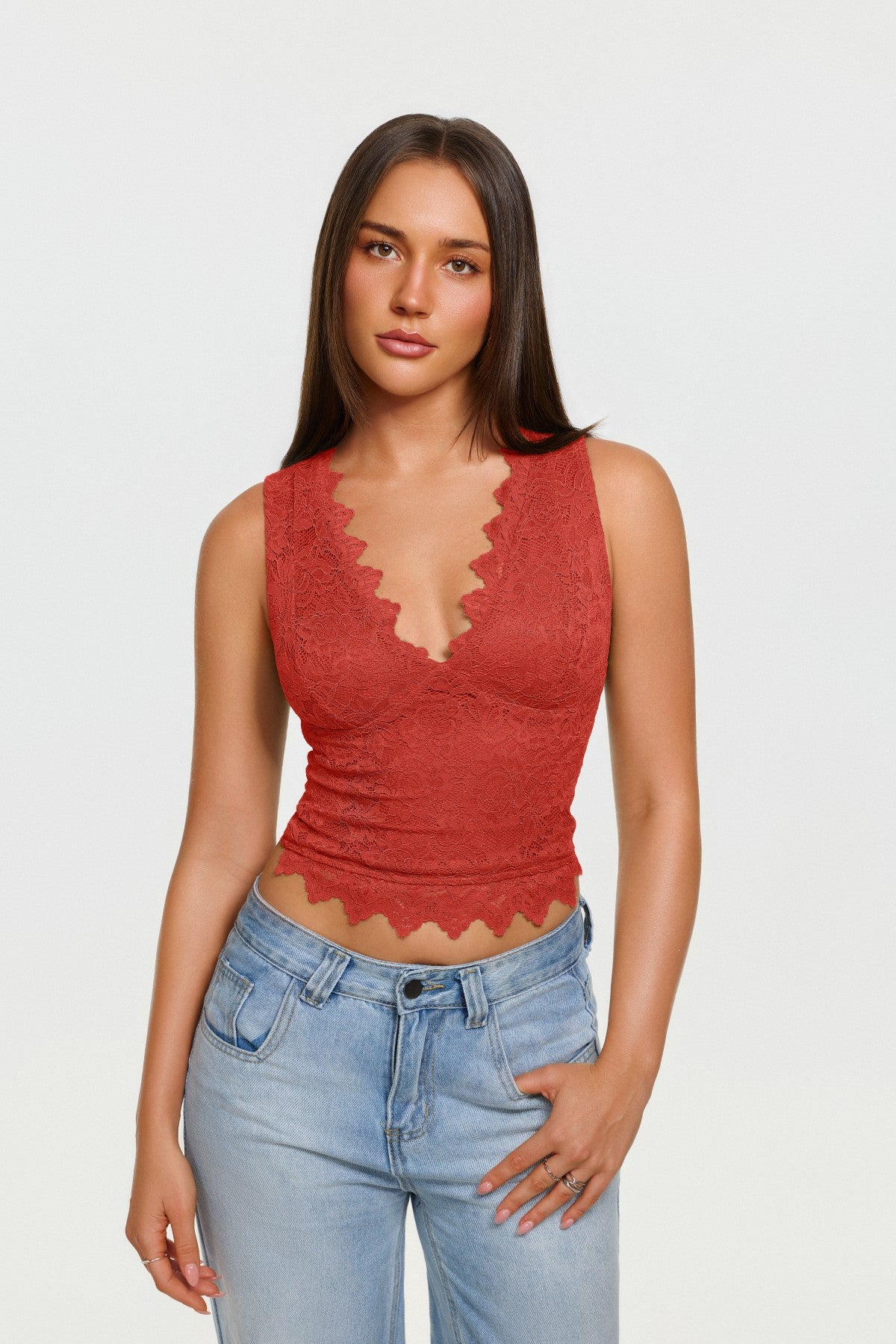 Midnight Elegance Lace V-Neck Crop Top