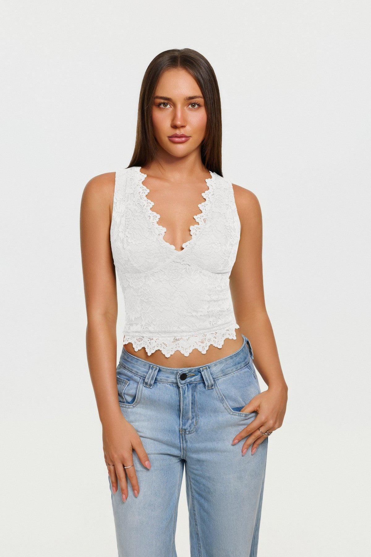 Midnight Elegance Lace V-Neck Crop Top