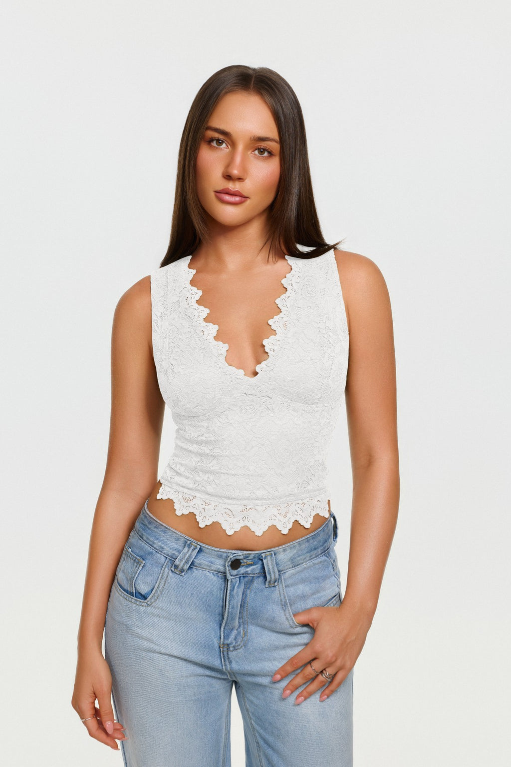 Midnight Elegance Lace V-Neck Crop Top