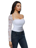 Halter Tie Lace Sheer Long Sleeve Y2K Bodysuits