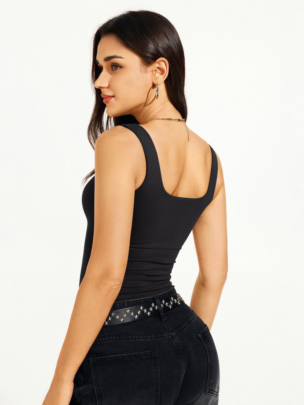 Square Neck Tank Top Double Lined Basic Crop Tops