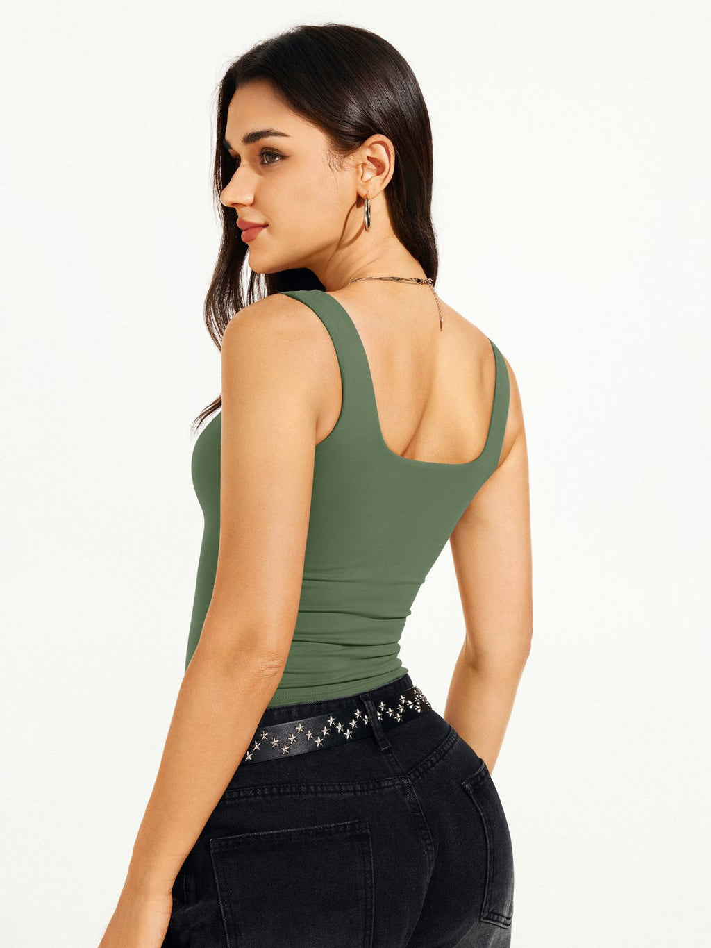 Square Neck Tank Top Double Lined Basic Crop Tops