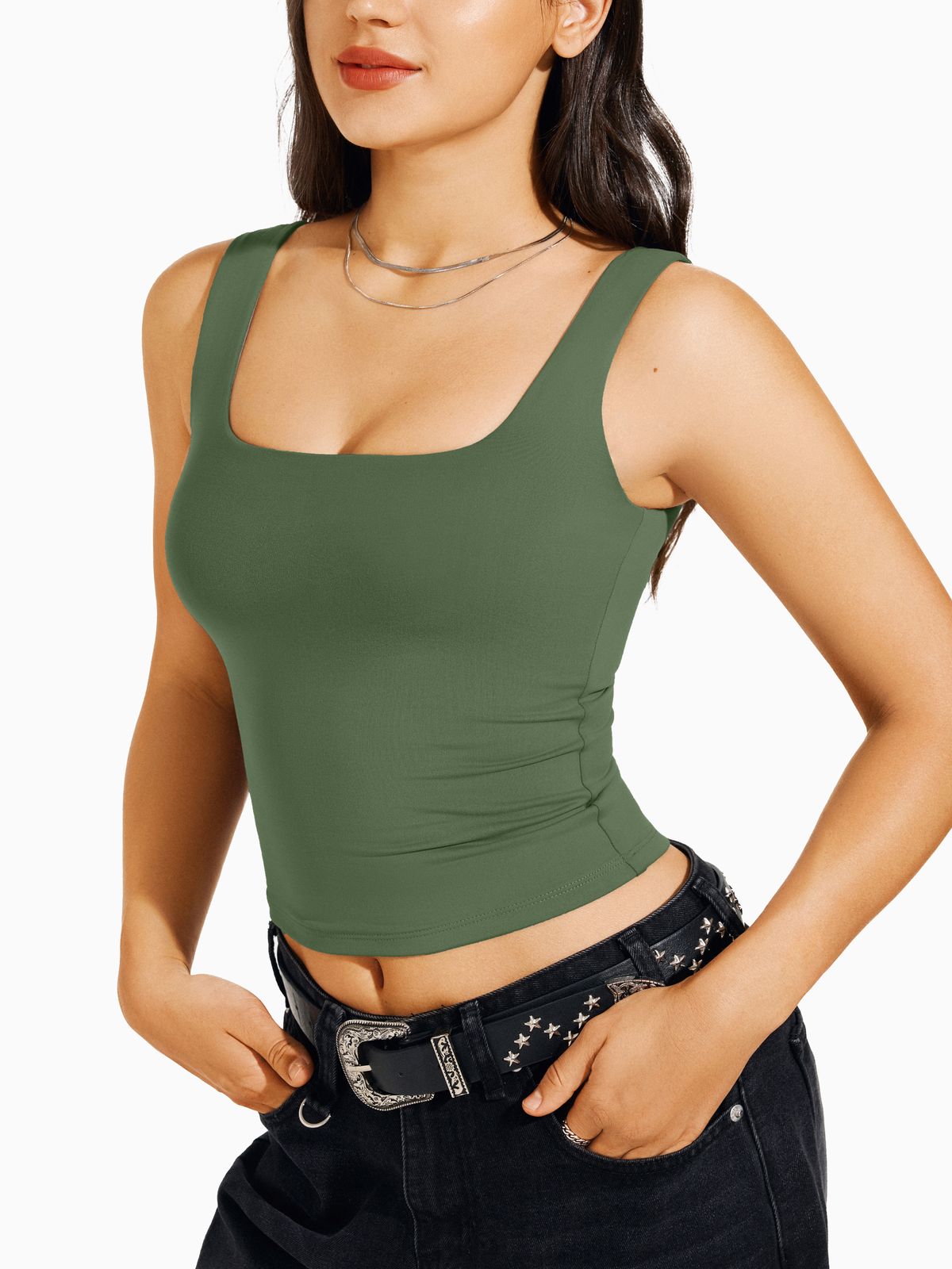 Square Neck Tank Top Double Lined Basic Crop Tops
