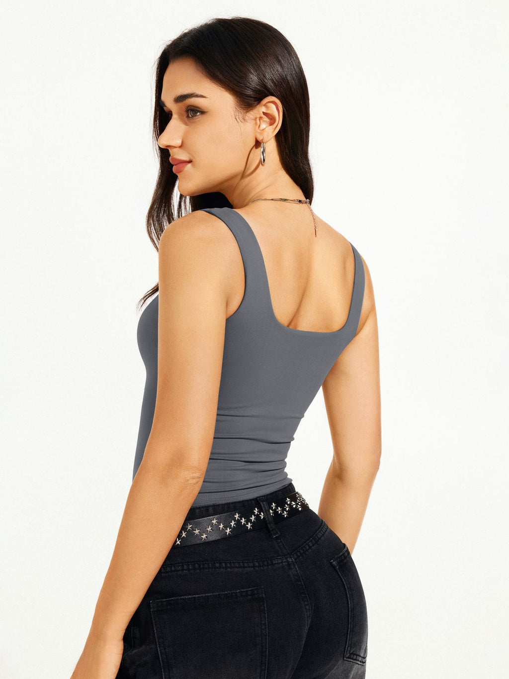 Square Neck Tank Top Double Lined Basic Crop Tops