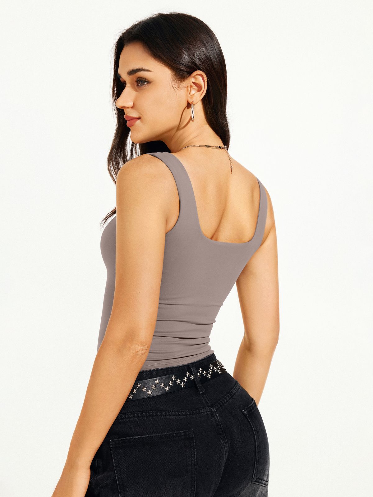 Square Neck Tank Top Double Lined Basic Crop Tops