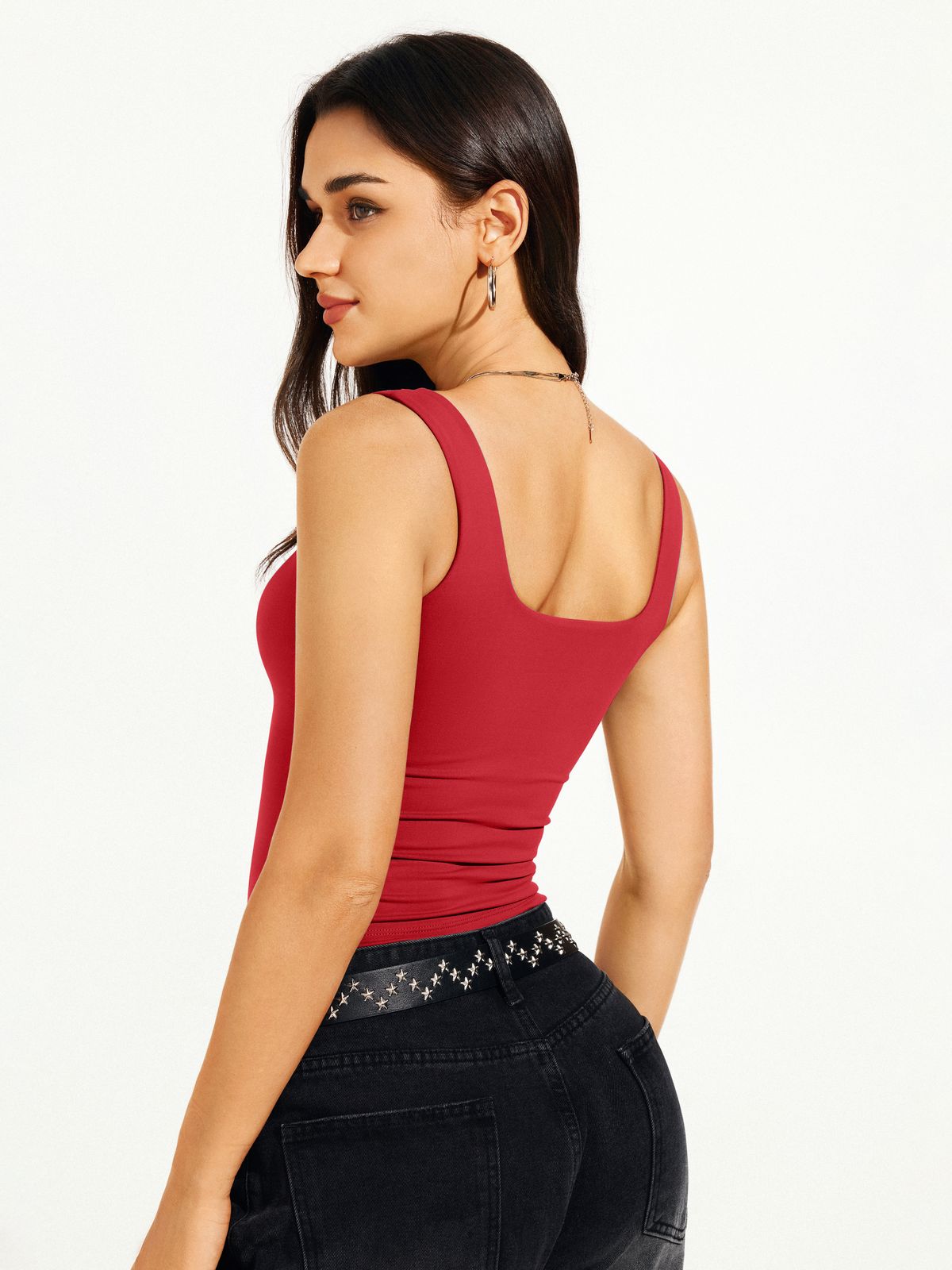 Square Neck Tank Top Double Lined Basic Crop Tops