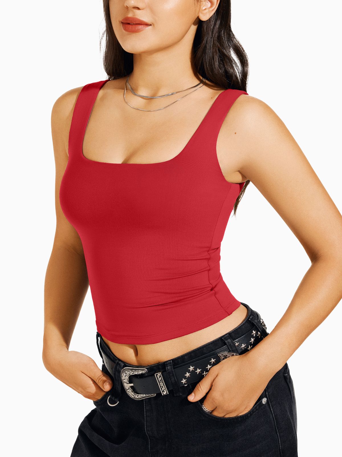 Square Neck Tank Top Double Lined Basic Crop Tops