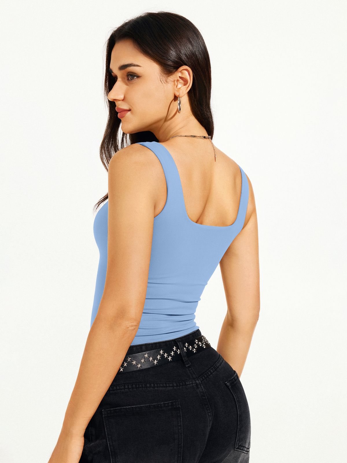 Square Neck Tank Top Double Lined Basic Crop Tops