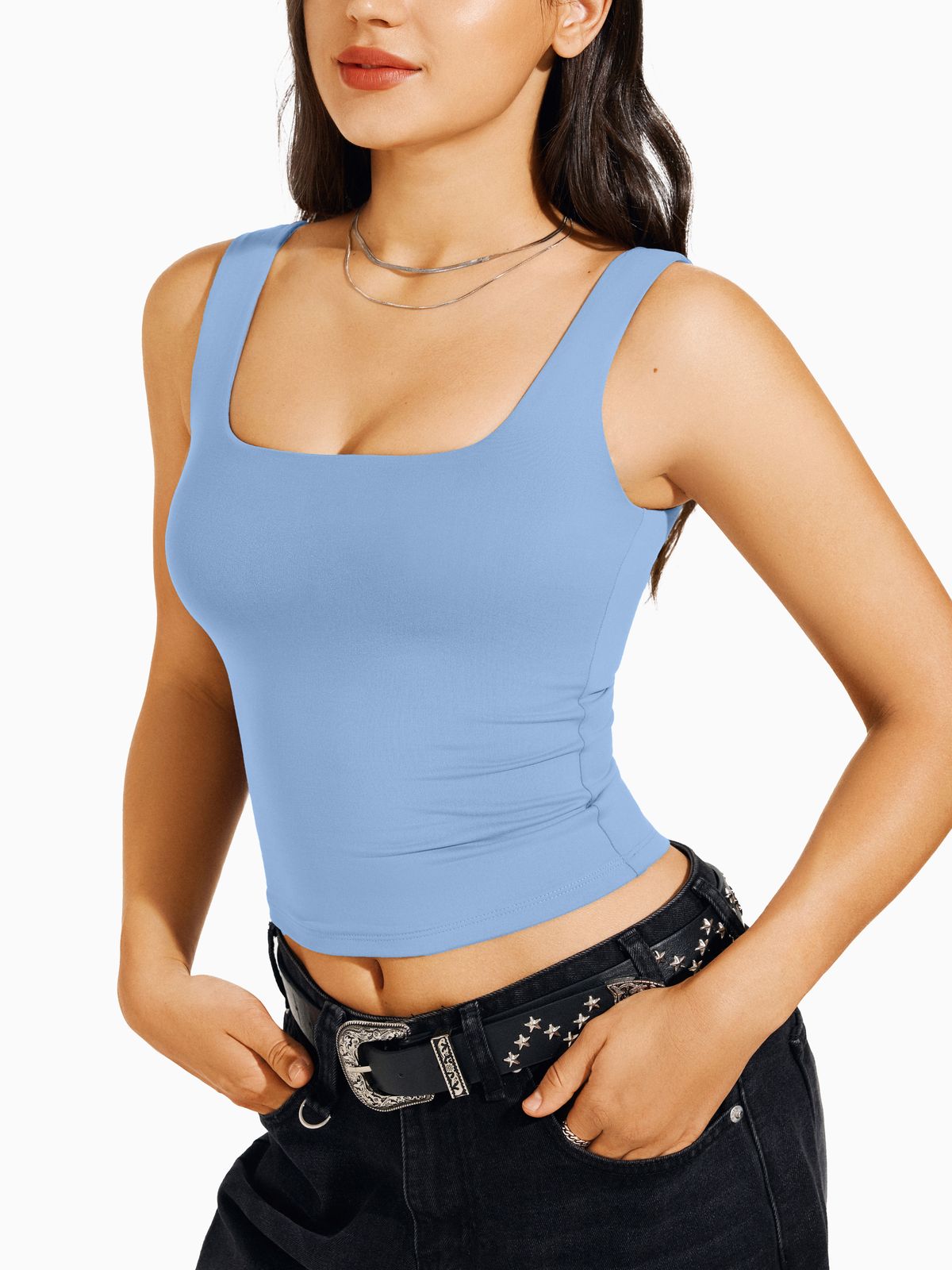 Square Neck Tank Top Double Lined Basic Crop Tops