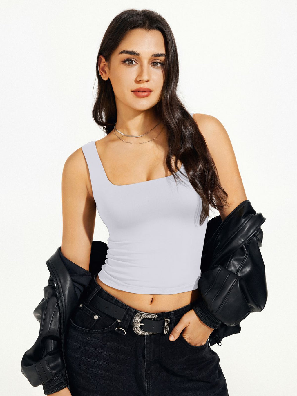 Square Neck Tank Top Double Lined Basic Crop Tops
