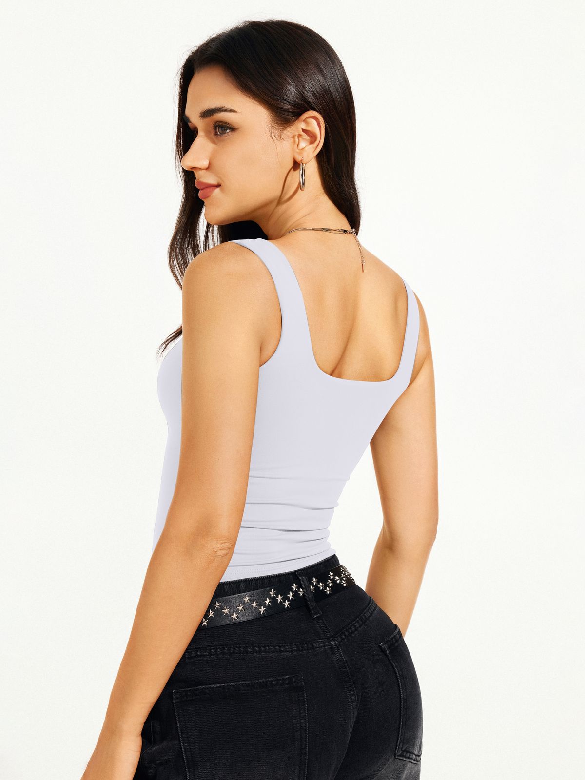 Square Neck Tank Top Double Lined Basic Crop Tops