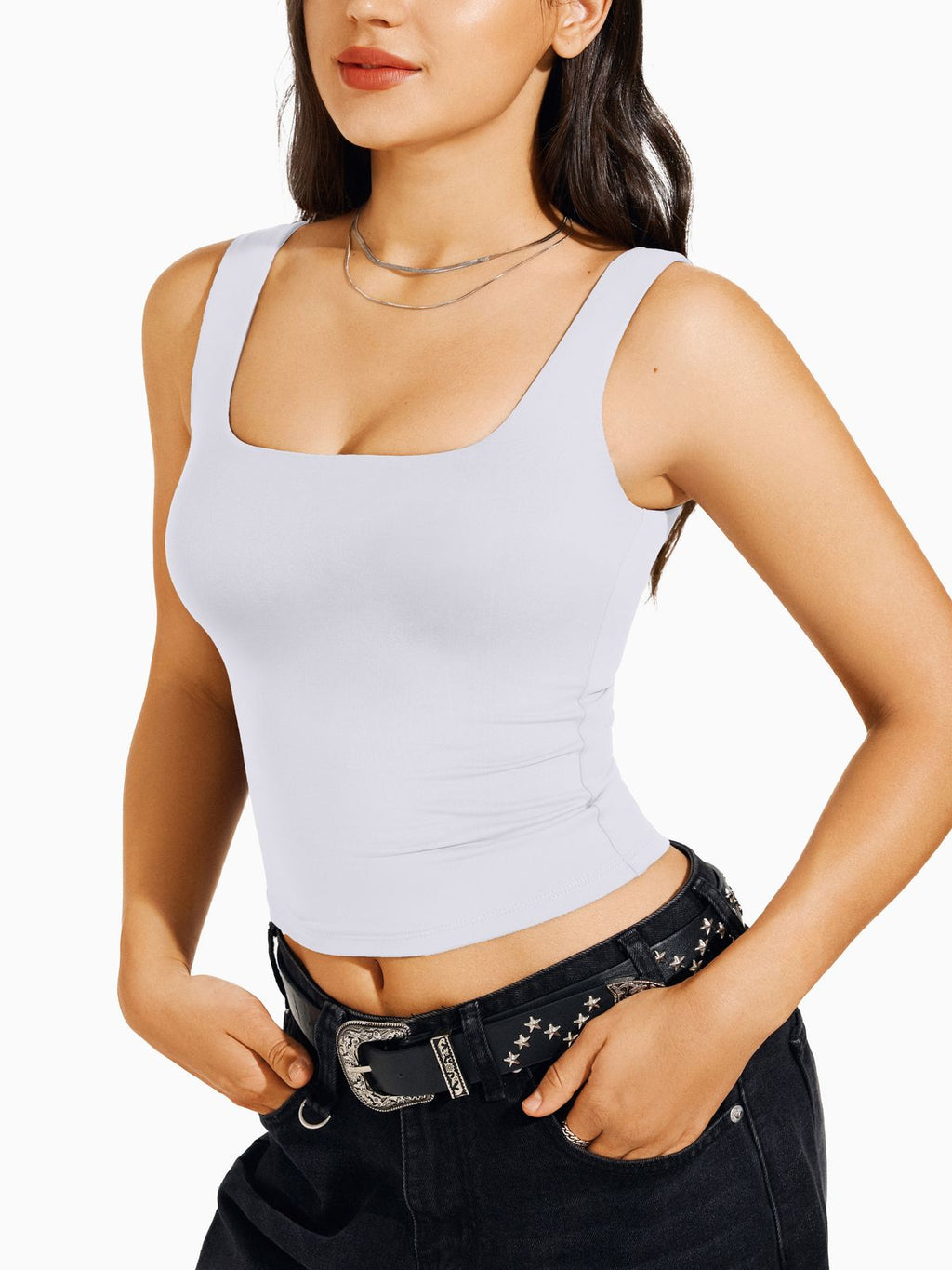 Square Neck Tank Top Double Lined Basic Crop Tops