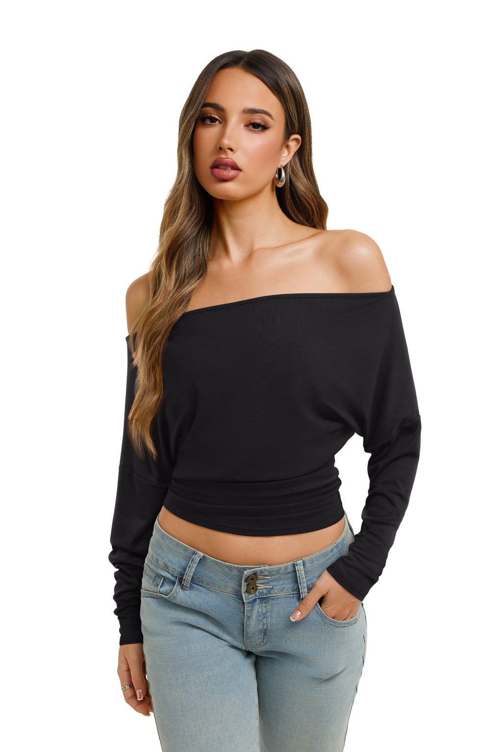 Asymmetrical Off Shoulder Cinched Waist Top