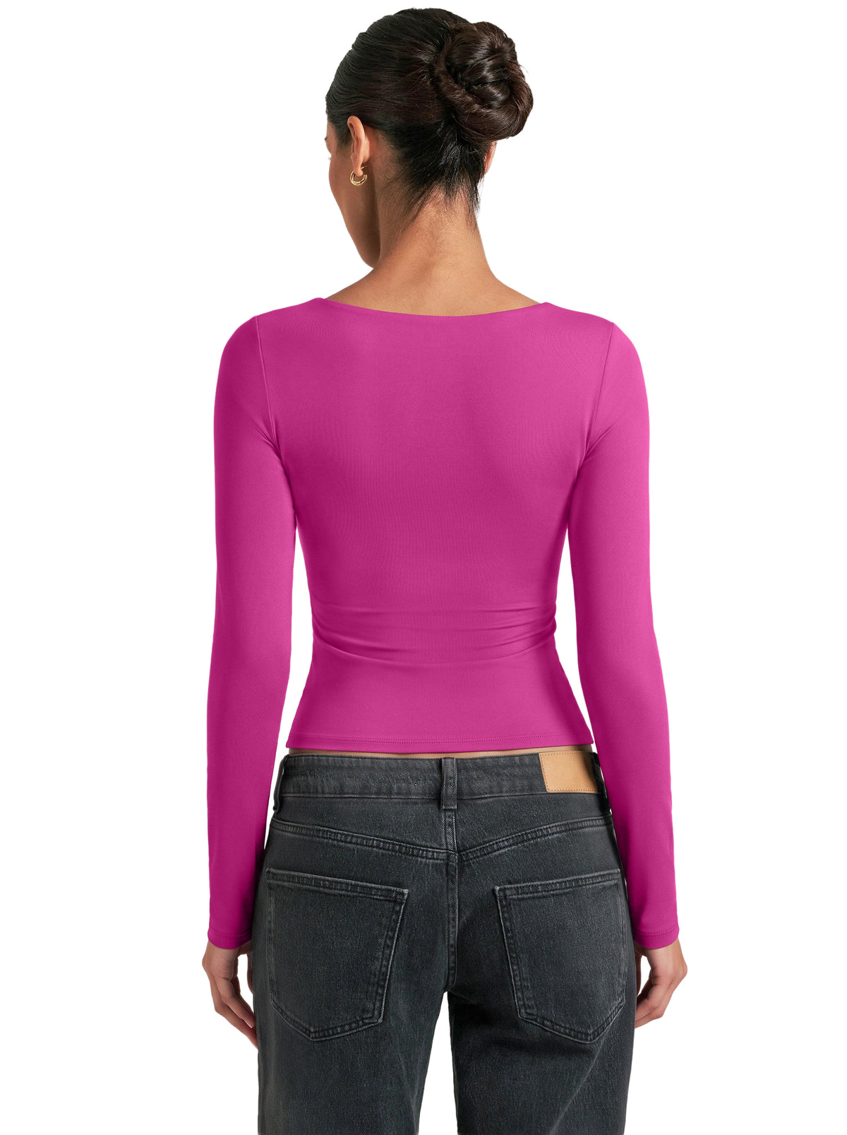 Women's Square Neck Double Lined Long Sleeve Slim Fit Top